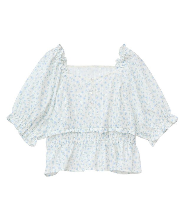 earth music&ecology フラワー刺繍フリルヘムブラウス Ivory