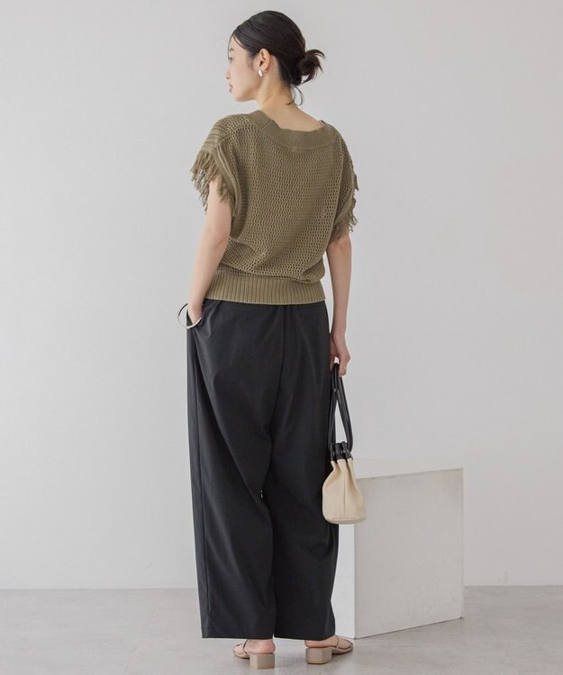 AMERICAN HOLIC 袖フリンジショート丈プルオーバー Olive