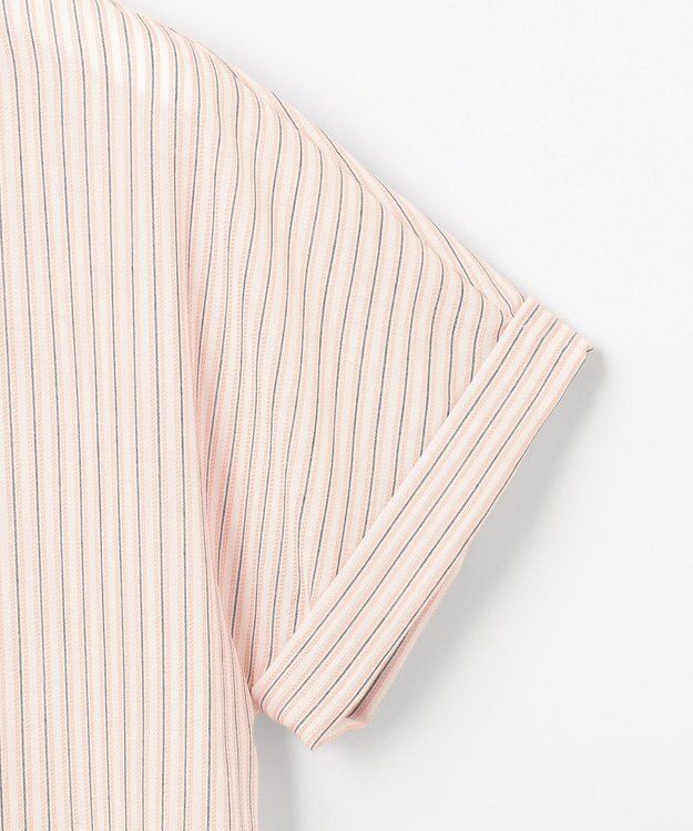 J.PRESS LADIES S 【洗える・接触冷感】ドビー強撚ストライプ シャツ ブラウス オフ×ピンク×ネイビー系