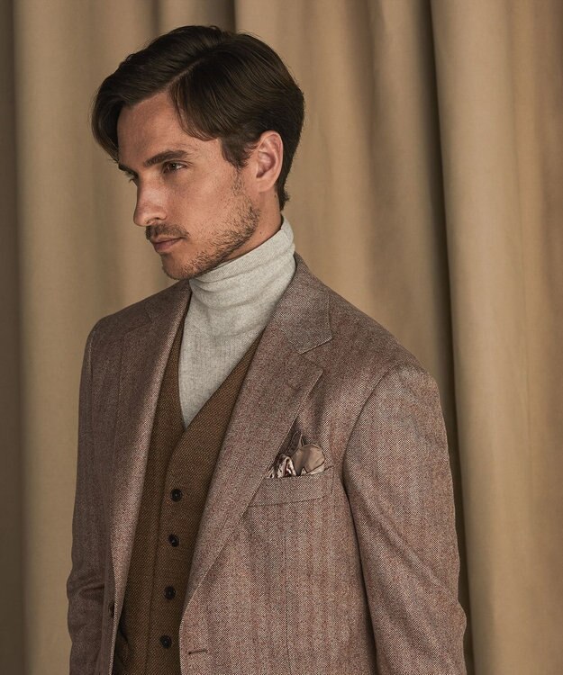 GOTAIRIKU 【家庭洗濯可能】イタリア糸 ハイゲージ タートルニット_リンクス柄 アイボリー系1