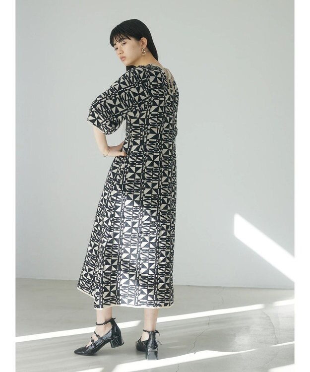 Green Parks ａ．ニットジャガード柄ワンピース Black