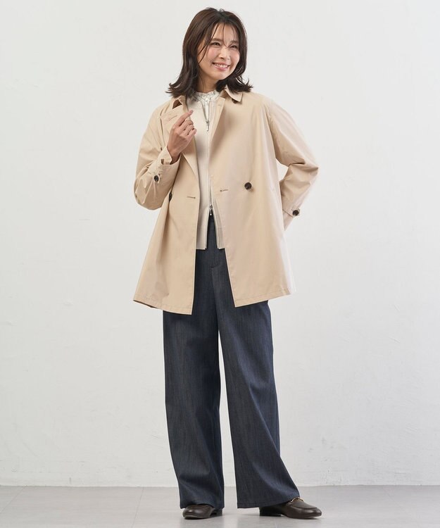 J.PRESS LADIES L セルロースシャンブレー セミワイド パンツ ネイビー系