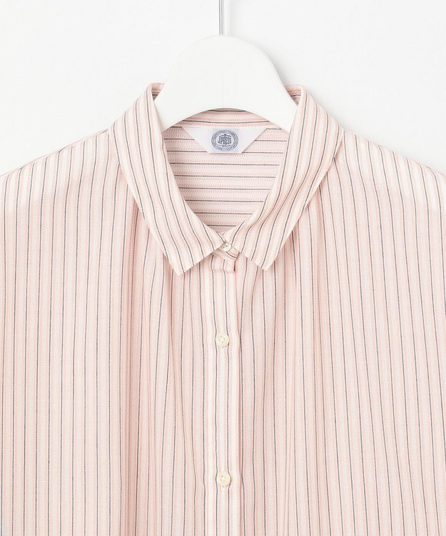 J.PRESS LADIES S 【洗える・接触冷感】ドビー強撚ストライプ シャツ ブラウス オフ×ピンク×ネイビー系