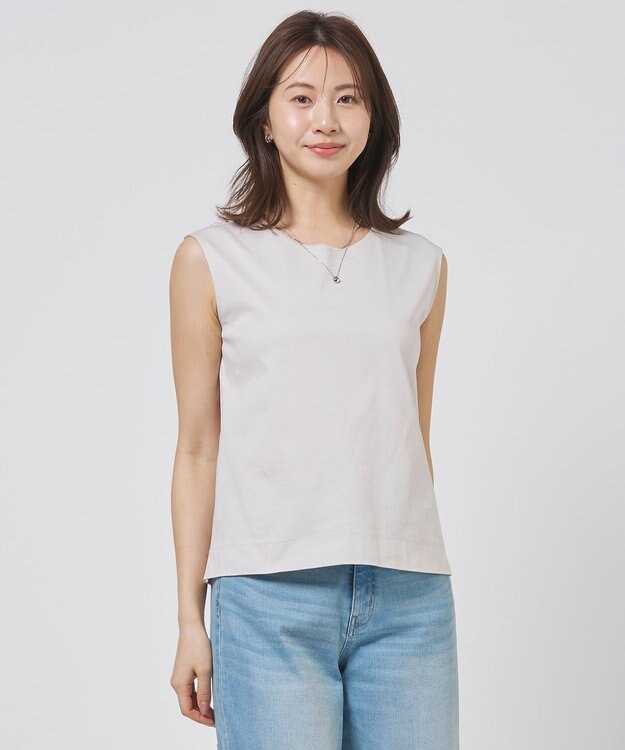 J.PRESS LADIES S スムースジャージー ノースリーブ カットソー グレージュ系