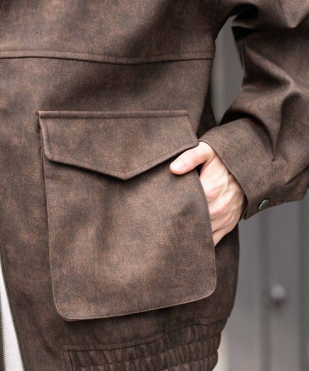 WEGO 【25年秋冬新作/ユニセックス着用ITEM/SMLサイズ展開】PUダブルZIPフライトブルゾン ブラウンその他