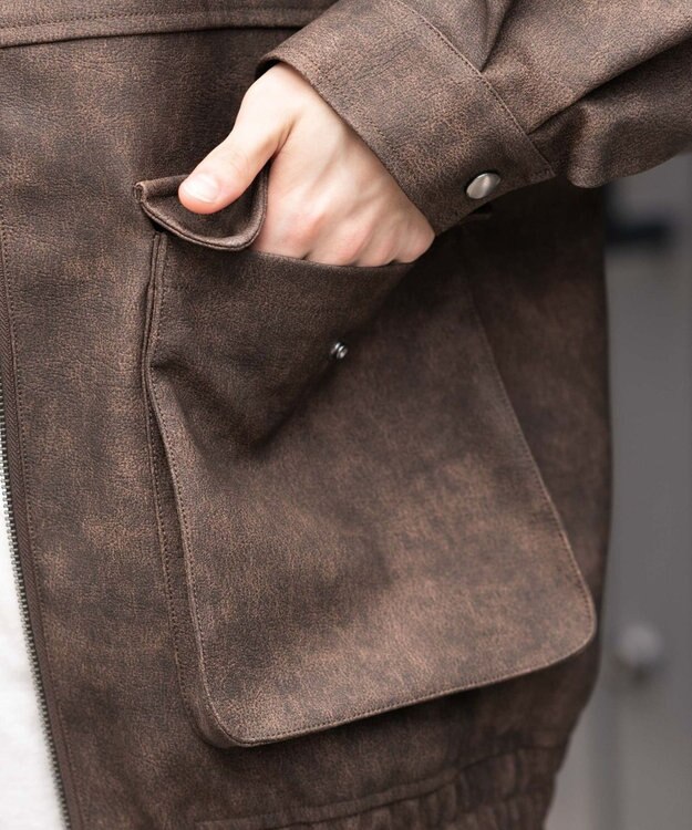 WEGO 【25年秋冬新作/ユニセックス着用ITEM/SMLサイズ展開】PUダブルZIPフライトブルゾン ブラウンその他