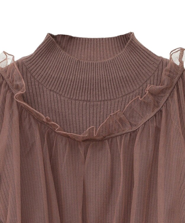 earth music&ecology ＳＥＴ２点リブニットインナー＋チュールプルオーバー Mocha