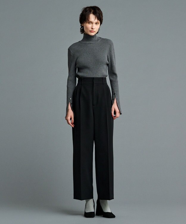 uncrave 【防しわ・UVカット・洗濯機洗い可】バルキーツイル ワイドパンツ(サスペンダー付き)（uncrave STANDARD） ブラック