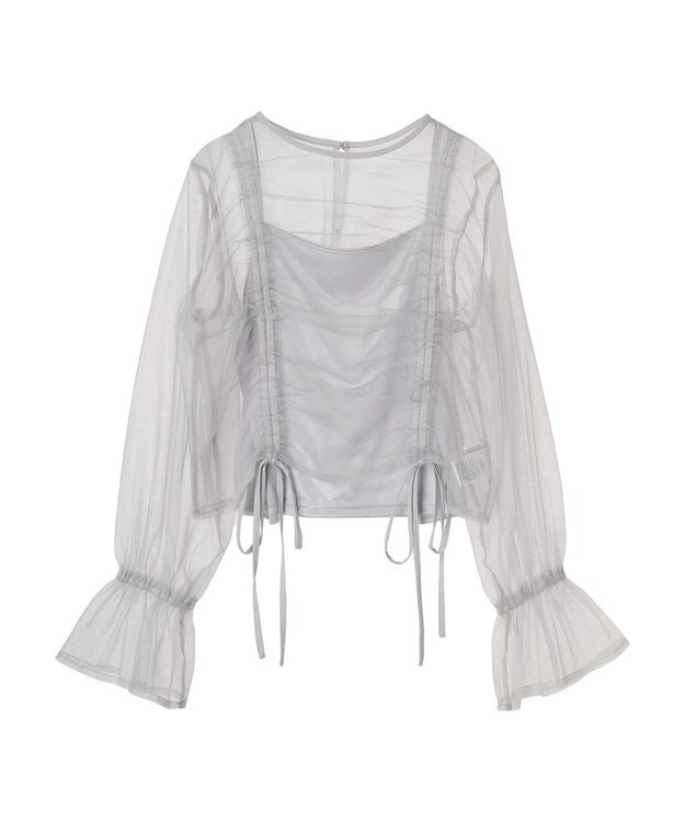Green Parks ・ＥＬＥＮＣＡＲＥ　ＤＵＥ　チュールギャザーブラウス Gray
