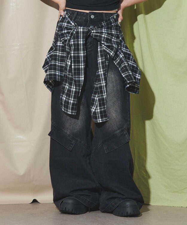 WEGO フェイクシャツスリーブデニム ブラック