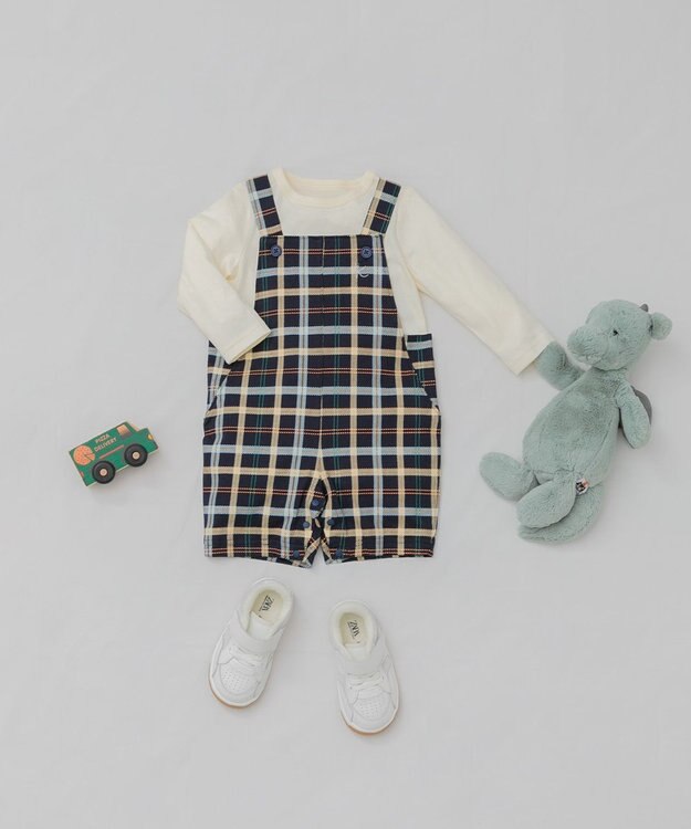 組曲 KIDS 【80-90cm】Check 長袖オーバーオール ネイビー系5