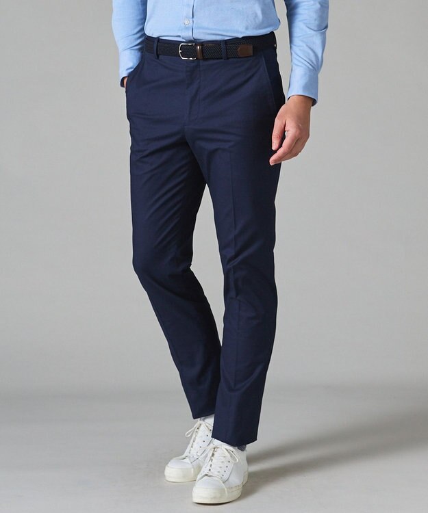 GOTAIRIKU ロングセラー【洗える/折り目加工/シワになりにくい/ウエストアジャスター】ウォッシャブル サマーウール100％パンツ_定番色(ノータック)23/24年モデル ネイビー系