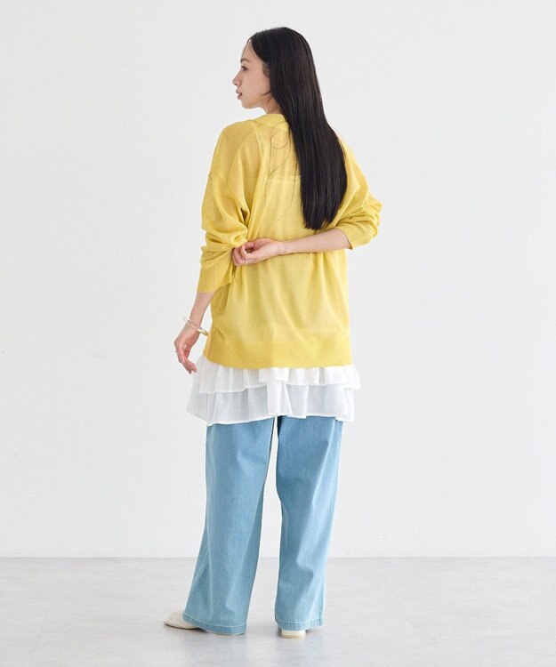 earth music&ecology シアーＶネックカーディガン Yellow