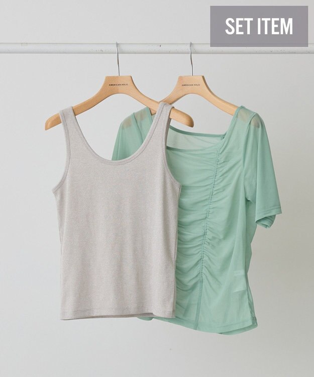 AMERICAN HOLIC 【2点SET】アシメシアーT＋ラメインナー Mint