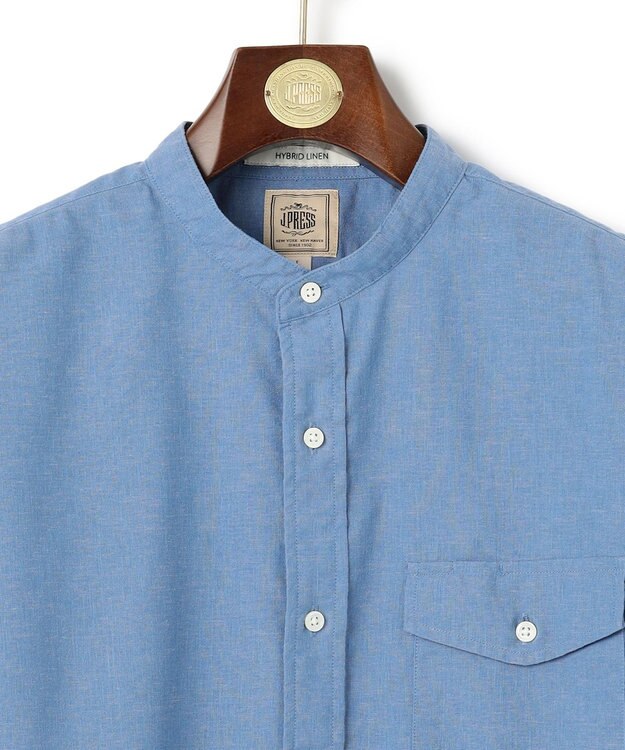 J.PRESS MEN 【HYBRID LINEN】 バンドカラーシャツ サックスブルー系