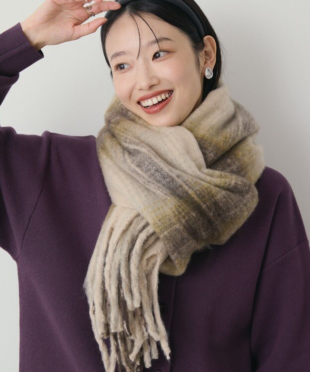 AMERICAN HOLIC チェックシャギーマフラー Brown