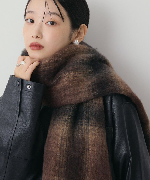 AMERICAN HOLIC チェックシャギーマフラー Brown