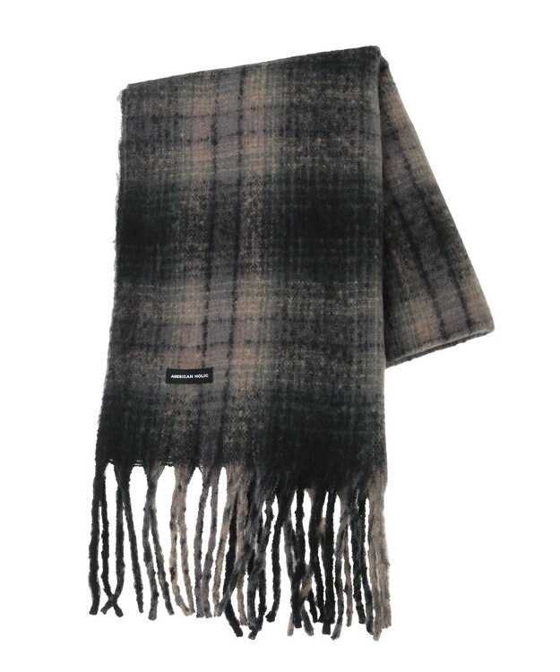 AMERICAN HOLIC チェックシャギーマフラー Black