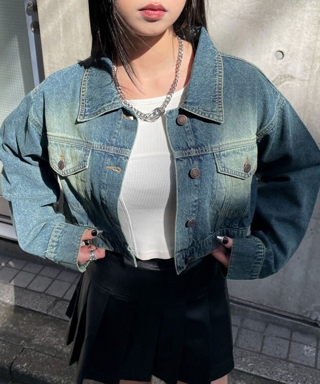 WEGO ヴィンテージウォッシュショートデニムジャケット デニム中濃加工色