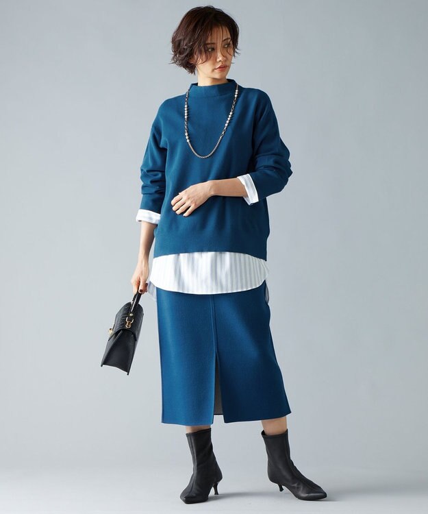 自由区 S 【リバーシブル・セットアップ対応・洗える】レーヨンストレッチリバーシブルニット スカート リッツブルー×シャンパン