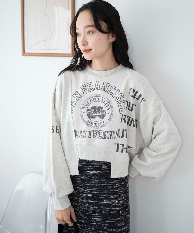 WEGO リメイク風切り替えショートスウェット 杢グレー