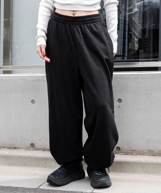 WEGO 【ウエストゴム/XSSMサイズ展開】スウェットワイドパンツ ブラック