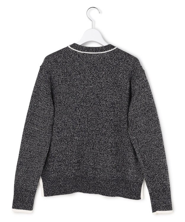 ICB L コットンツイスター クルーネックニット ブラック×オフホワイトミックス