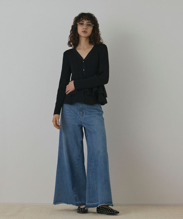 GRACE CONTINENTAL ペプラムニットカーディガン ブラック