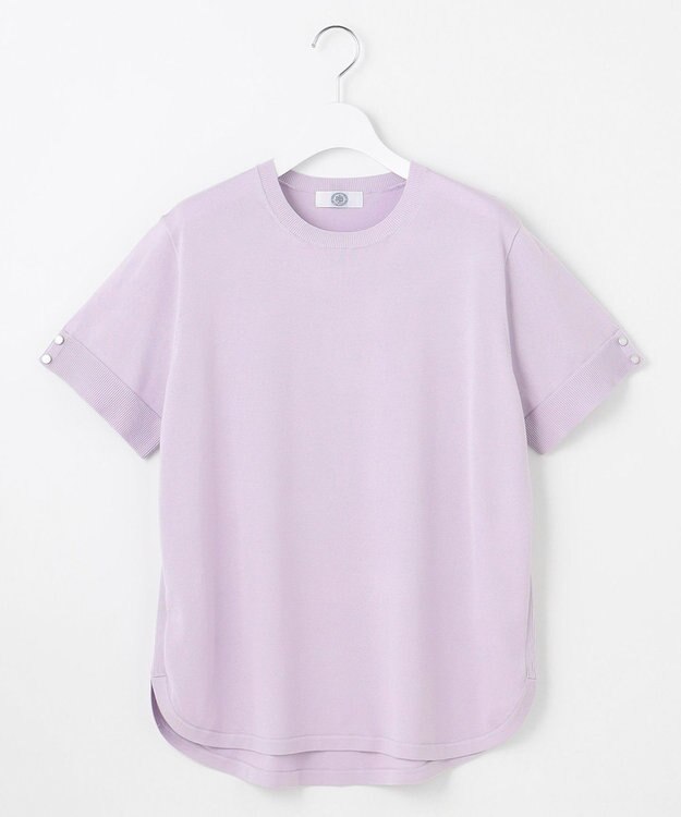 J.PRESS LADIES L 【洗える】COTTON POLYESTER 袖ボタン ニット ラベンダー系