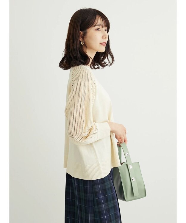Green Parks ショルダーメッシュニットプルオーバー Ivory