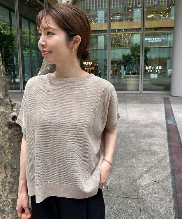 UNFILO 【大好評により新型登場！】リネンリンクス メッシュ 5分袖ニット ベージュ