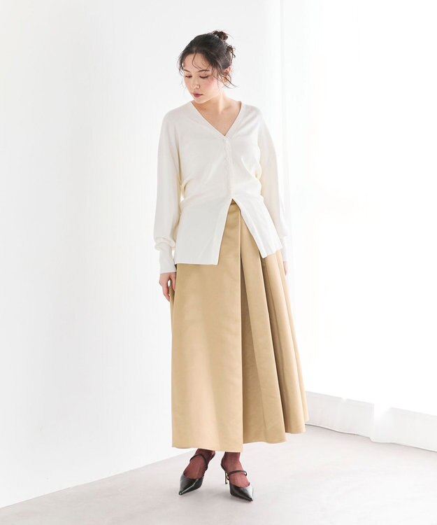 #Newans ヘビーサテンフレアースカート キャメル