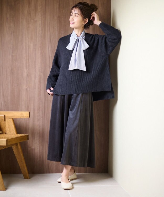 ANY ウールブレンドバルキーニット Vネック ネイビー