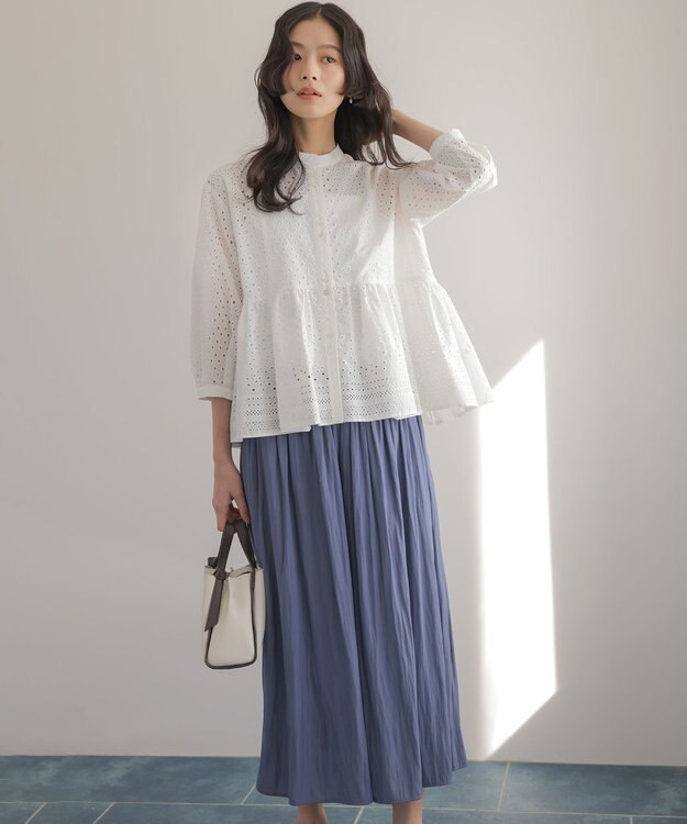 組曲 エンブロイダリーレーススタンドネック ブラウス ホワイト系