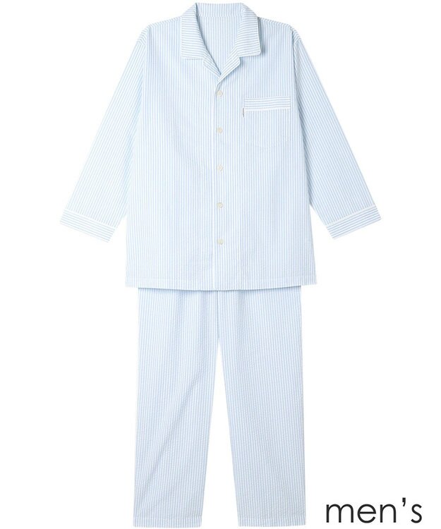 ワコール／睡眠科学 メンズ パジャマ 長袖 長ズボン 綿100%(本体) サッカー素材 YGX345 睡眠科学／ワコール サックス