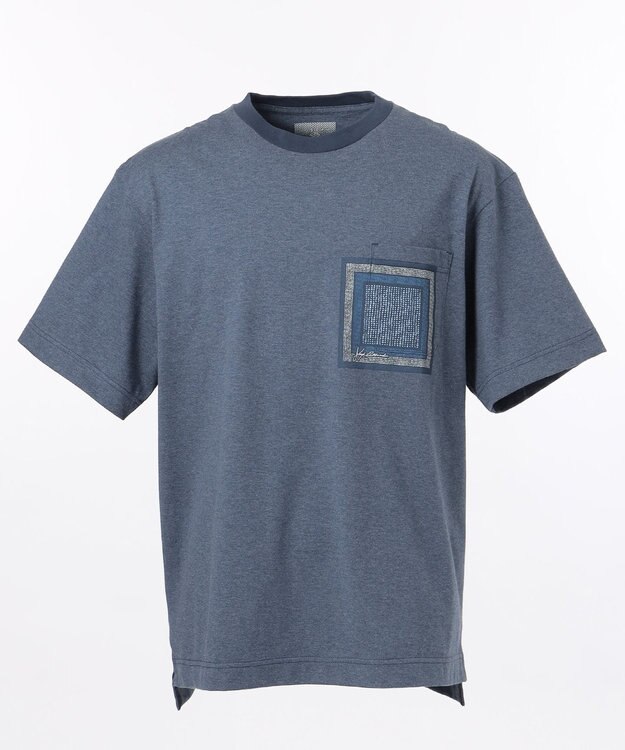 JOSEPH ABBOUD MOUNTAIN 【SPACE】OG綿スクエアドットプリント ポケTシャツ ネイビー系