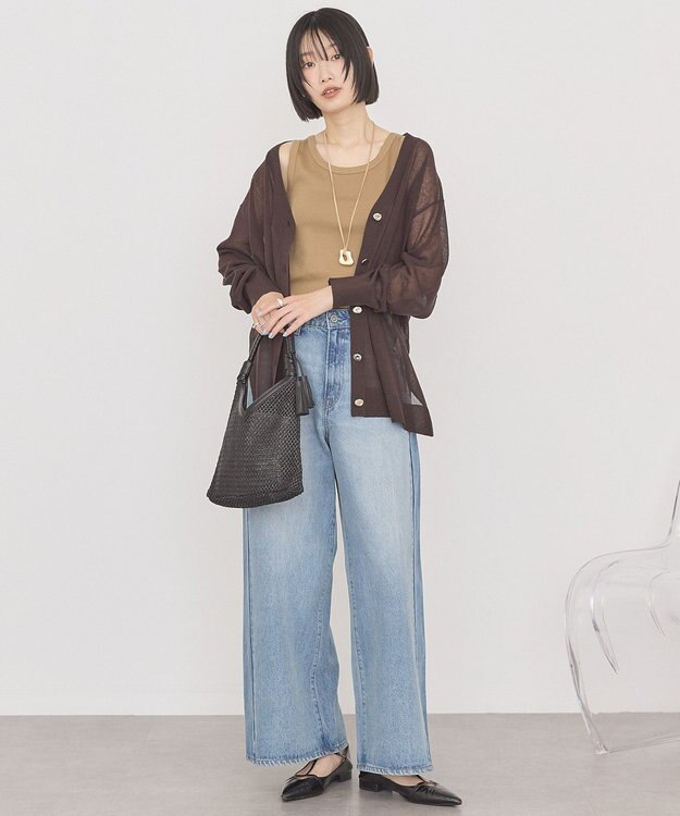 AMERICAN HOLIC メタルボタンシアーVネックカーディガン Brown