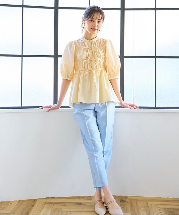 Feroux リボンギャザー ブラウス ライトイエロー系