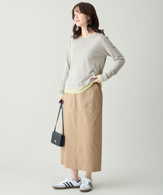 ANY カラーレイヤードニットTシャツ グレー×イエロー