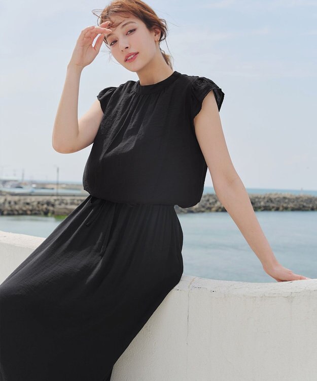 Tiaclasse 【洗える】フリル袖ワンピース ブラック