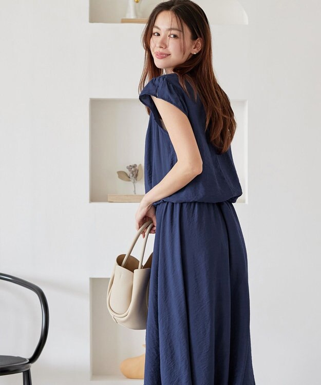 Tiaclasse 【洗える】フリル袖ワンピース ブルー