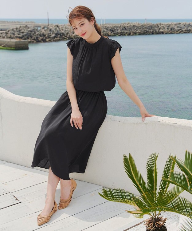 Tiaclasse 【洗える】フリル袖ワンピース ブラック