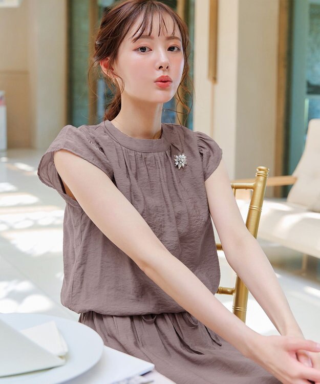 Tiaclasse 【洗える】フリル袖ワンピース モカ