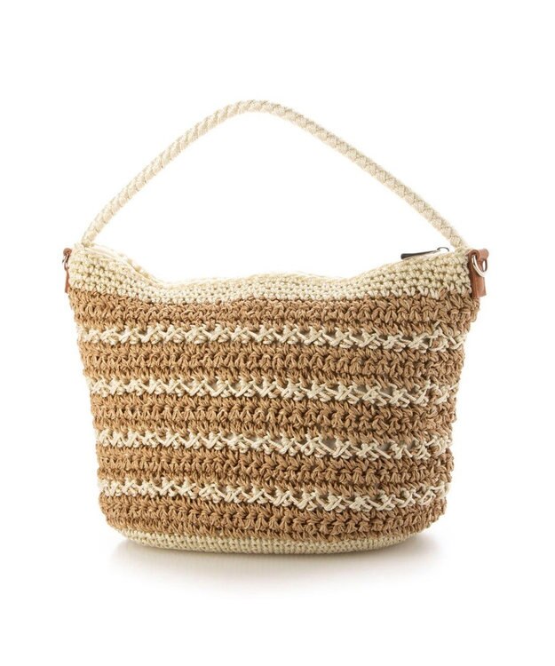 UNBILLION カシュカシュ cachecache / ボーダーコンビ編みワンハンドル2wayミニトート アイボリー