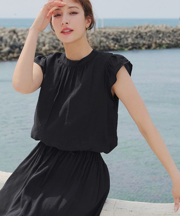 Tiaclasse 【洗える】フリル袖ワンピース ブラック