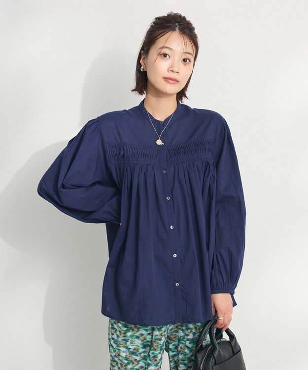 CRAFT STANDARD BOUTIQUE インド綿ピンタックブラウス Navy
