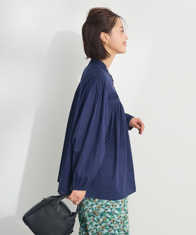 CRAFT STANDARD BOUTIQUE インド綿ピンタックブラウス Navy