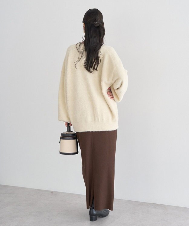 earth music&ecology ラメミニシャギーＶネックカーディガン Ivory