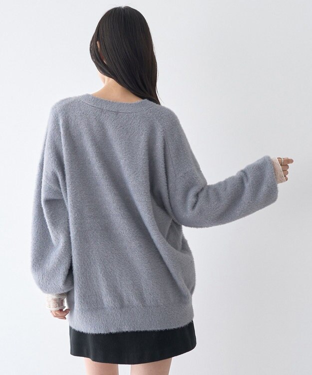earth music&ecology ラメミニシャギーＶネックカーディガン Charcoal Gray