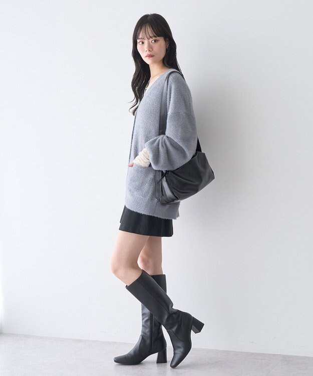 earth music&ecology ラメミニシャギーＶネックカーディガン Charcoal Gray
